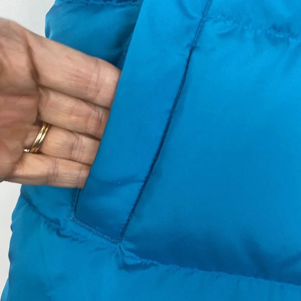 Lands End Down Puffer Vest Girls 14 Light Blue Winter Zip Jacket Read